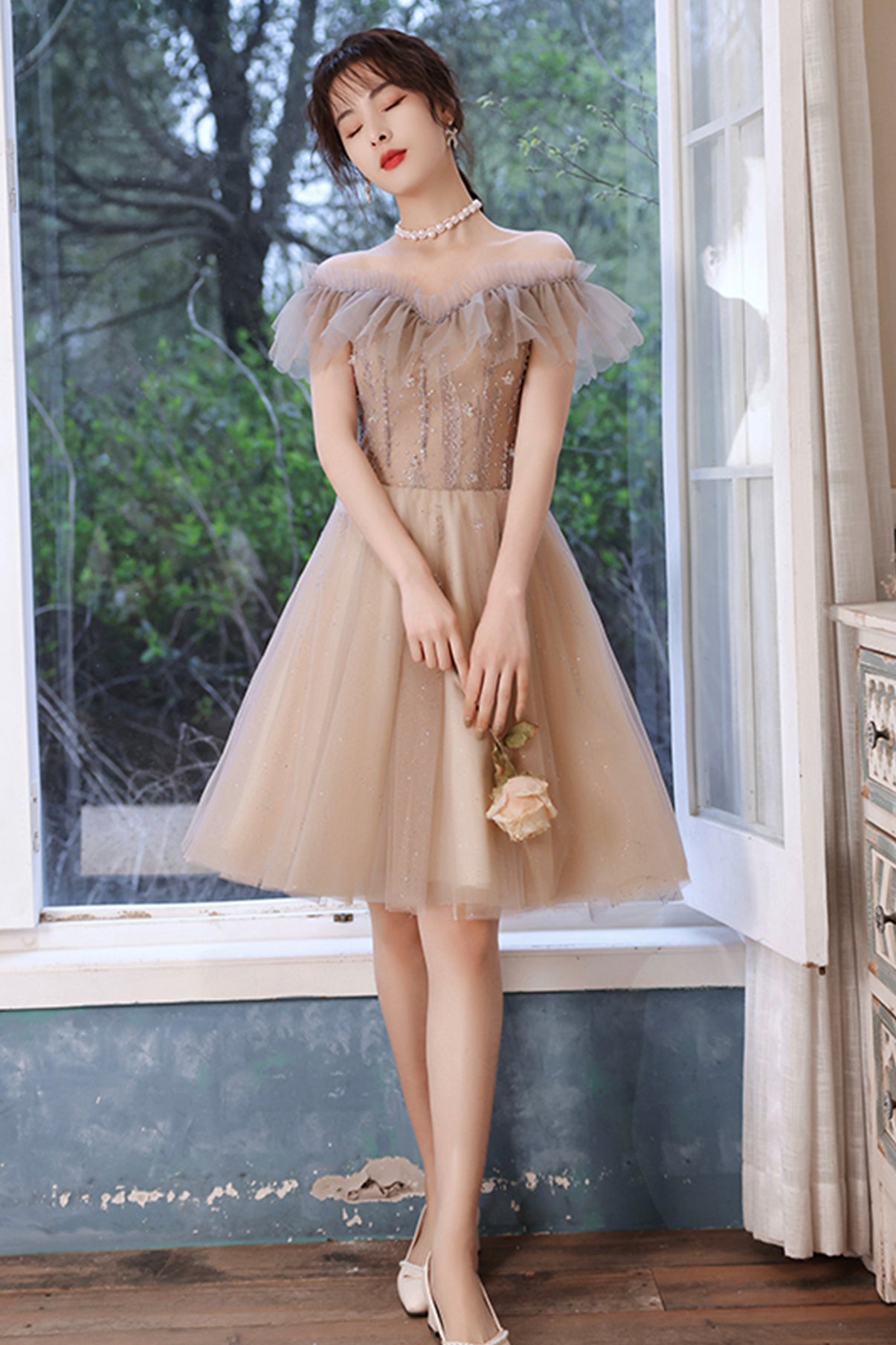 Cute tulle short A line prom dress party dress c2703
