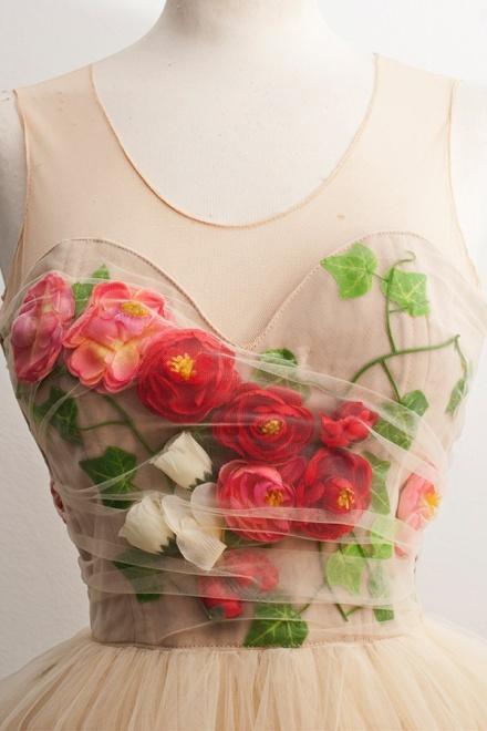 Tulle Short Homecoming Dress A-Line Scoop with 3D Florals c2708