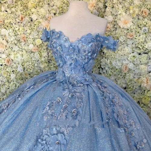 Off the shoulder blue ball gown gliter sweet 16 dress birthday dress c3142