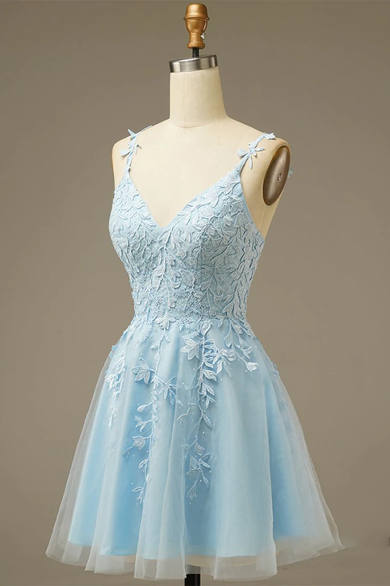 A-line V Neck Homecoming Dress With Appliques c2488