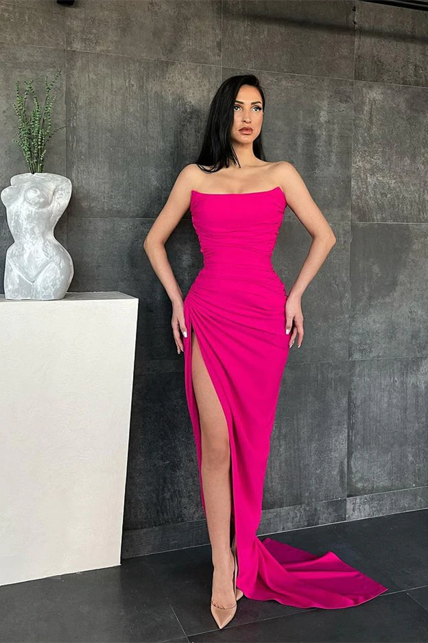 Elegant Sweetheart Mermaid Simple Prom Dresses with High Split C2420