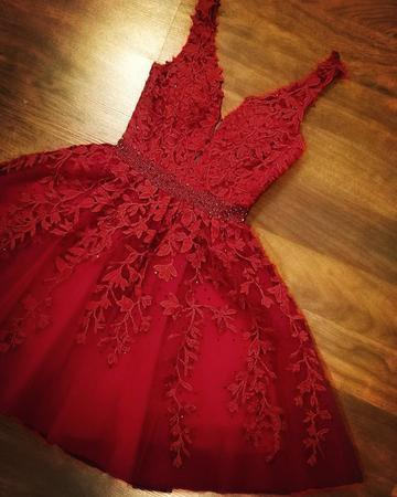 A-line V Neck Homecoming Dress With Waist Beading c2489