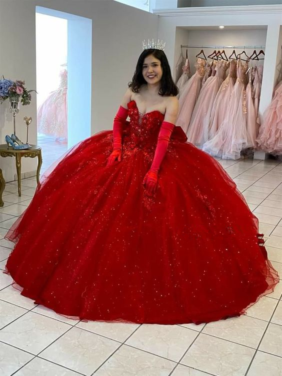 Red Quinceanera Dresses Sweetheart Lace Appliques Sweet 16 Dress Ball Gowns c3263