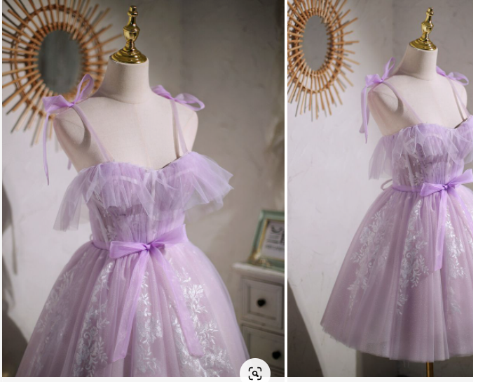Sweet Purple A-line Short Party Dress with Ribbon c2572