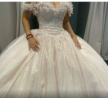 Off the shoulder pink ball gown glitter sweet 16 dress birthday dress c3265