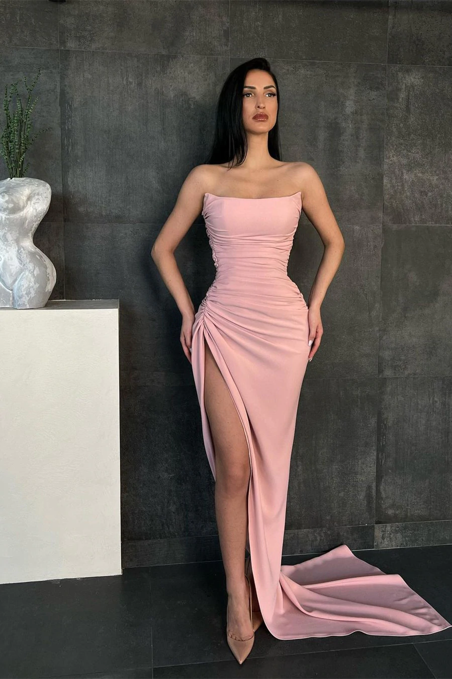 Elegant Sweetheart Mermaid Simple Prom Dresses with High Split C2420