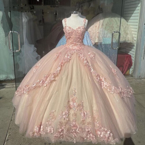 A-line Straps Ball Gown With Appliques Sweet 16 Dress Princess Quinceanera Dresses Lace Appliques Sweet 15 Party Prom Ball Gowns c2557