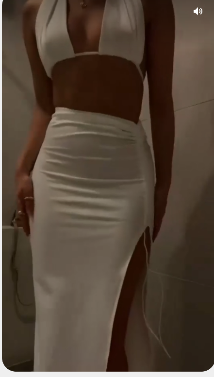 White Sexy Prom Dress With Drawstring Design Chic Party Dress Halther Neck White Party Dress C2431