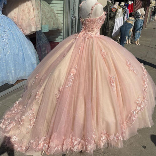 A-line Straps Ball Gown With Appliques Sweet 16 Dress Princess Quinceanera Dresses Lace Appliques Sweet 15 Party Prom Ball Gowns c2557