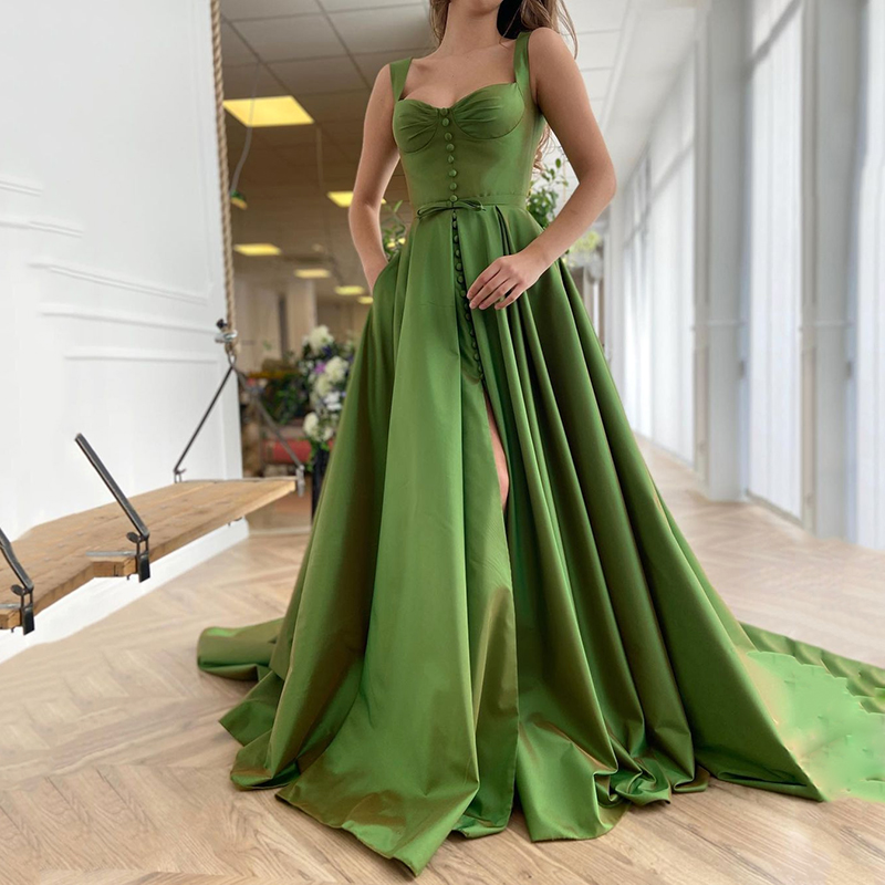 Green Sleeveless Prom Dress, Elegant Prom Dress C484