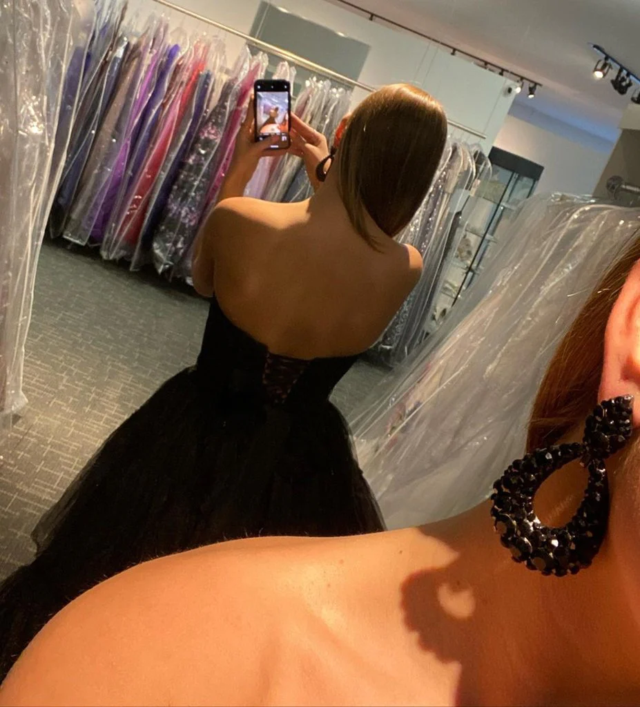 Black High Low Tulle Prom Dress, Black Tulle High Low Formal Evening Dresses cc300