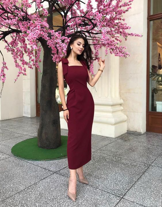 Simple Midi Length Prom Dress Elegant Party Dress cc283