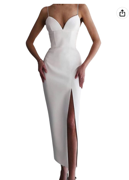 Spaghetti Straps Simple Prom Dress Blue Party Dress With Hight Split C2263