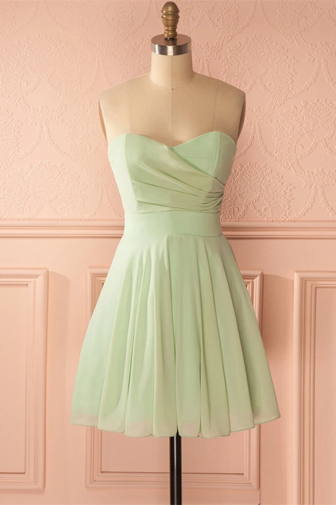 Sage Green Strapless Short A-line Party Dress c2663