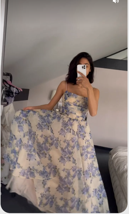 Tea-Length Party Dresses Spaghetti Straps Flower Print Prom Dress c2772