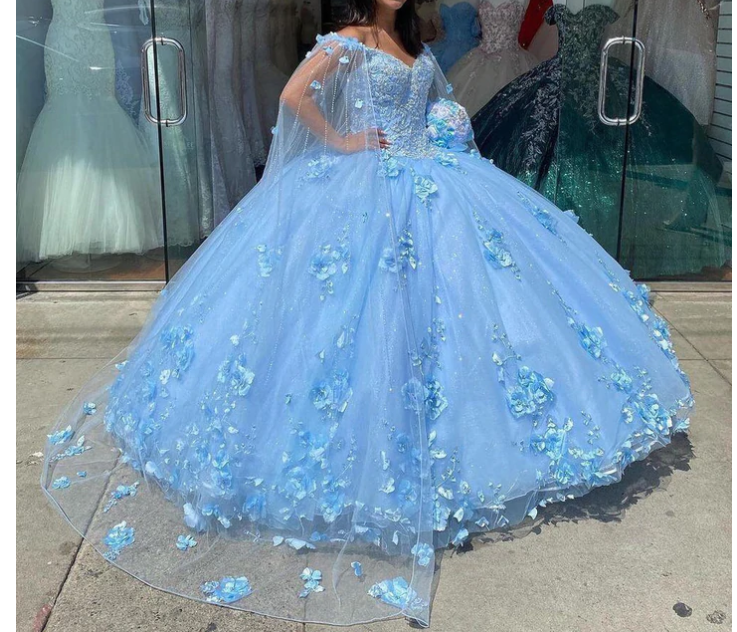 Vintage Baby Blue 3D Floral Flowers Quinceanera Dresses Mexican with C – CherryPromDress