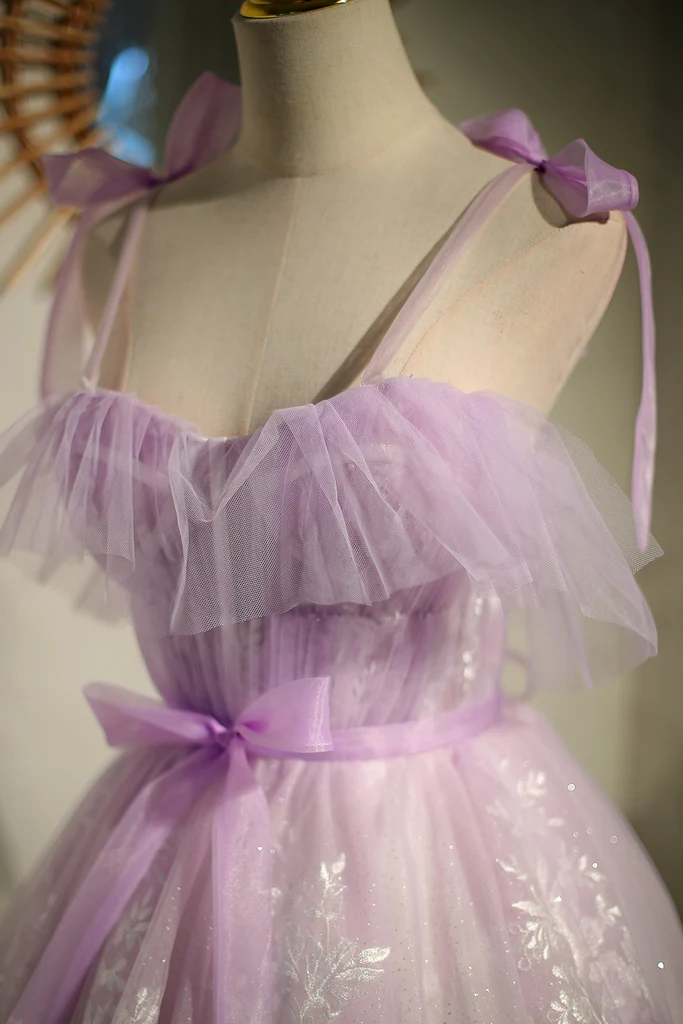 Sweet Purple A-line Short Party Dress with Ribbon c2572