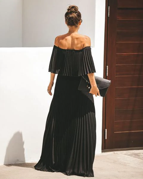 Elegant Off Shoulder Chiffon Summer Ruffle Pleated Prom Dresses C749