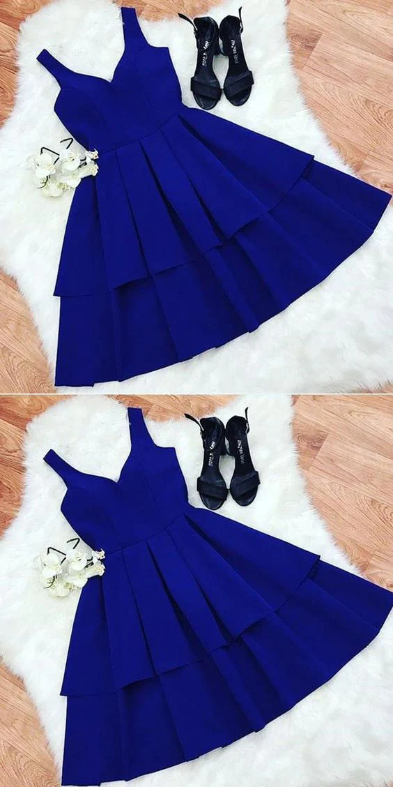 A Line V Neck Short Royal Blue Homecoming Dresses c2647