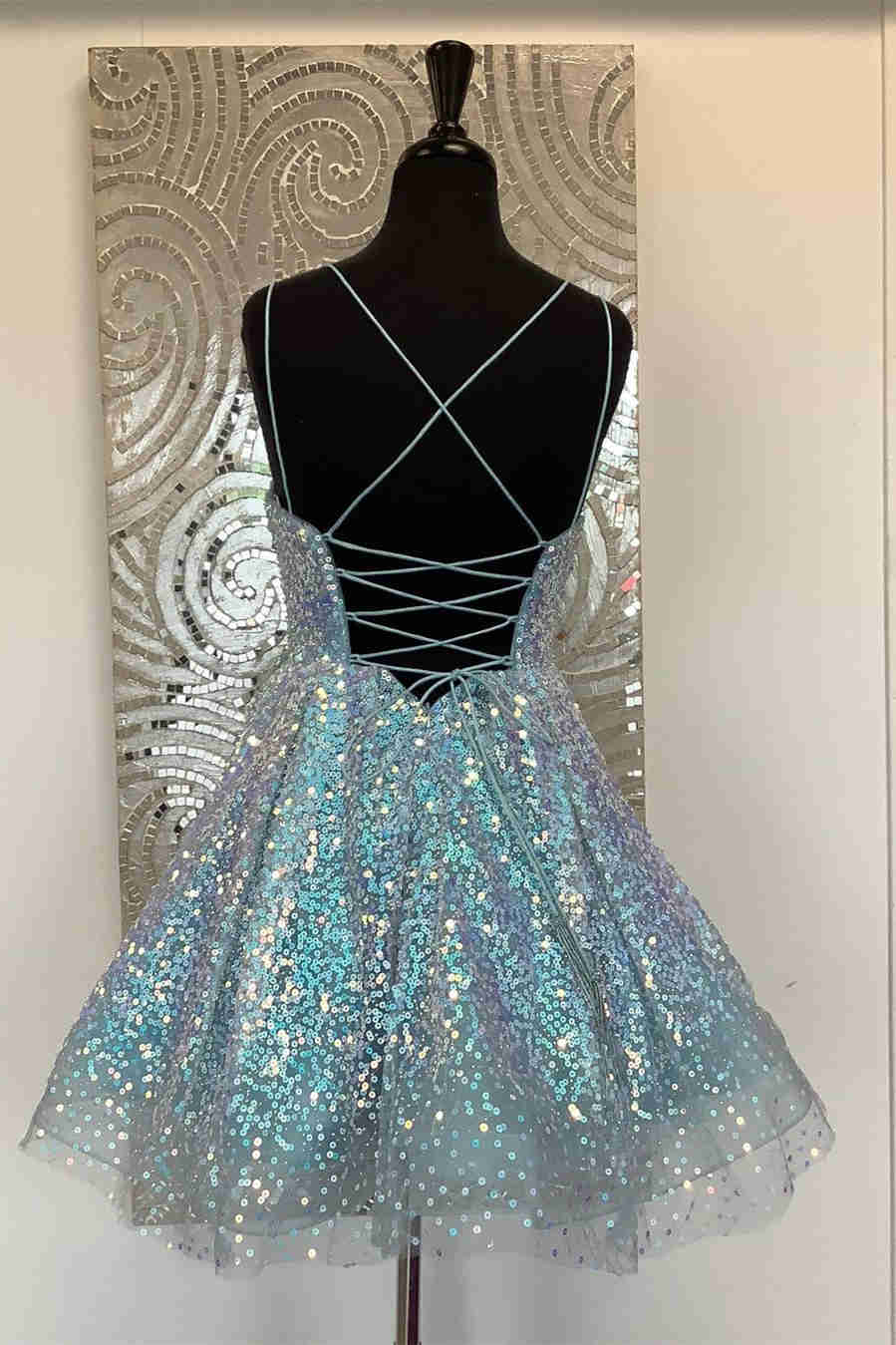 Cute Sequins A-Line Homecoming Dress Lace-up Shiny Party Dress c2461