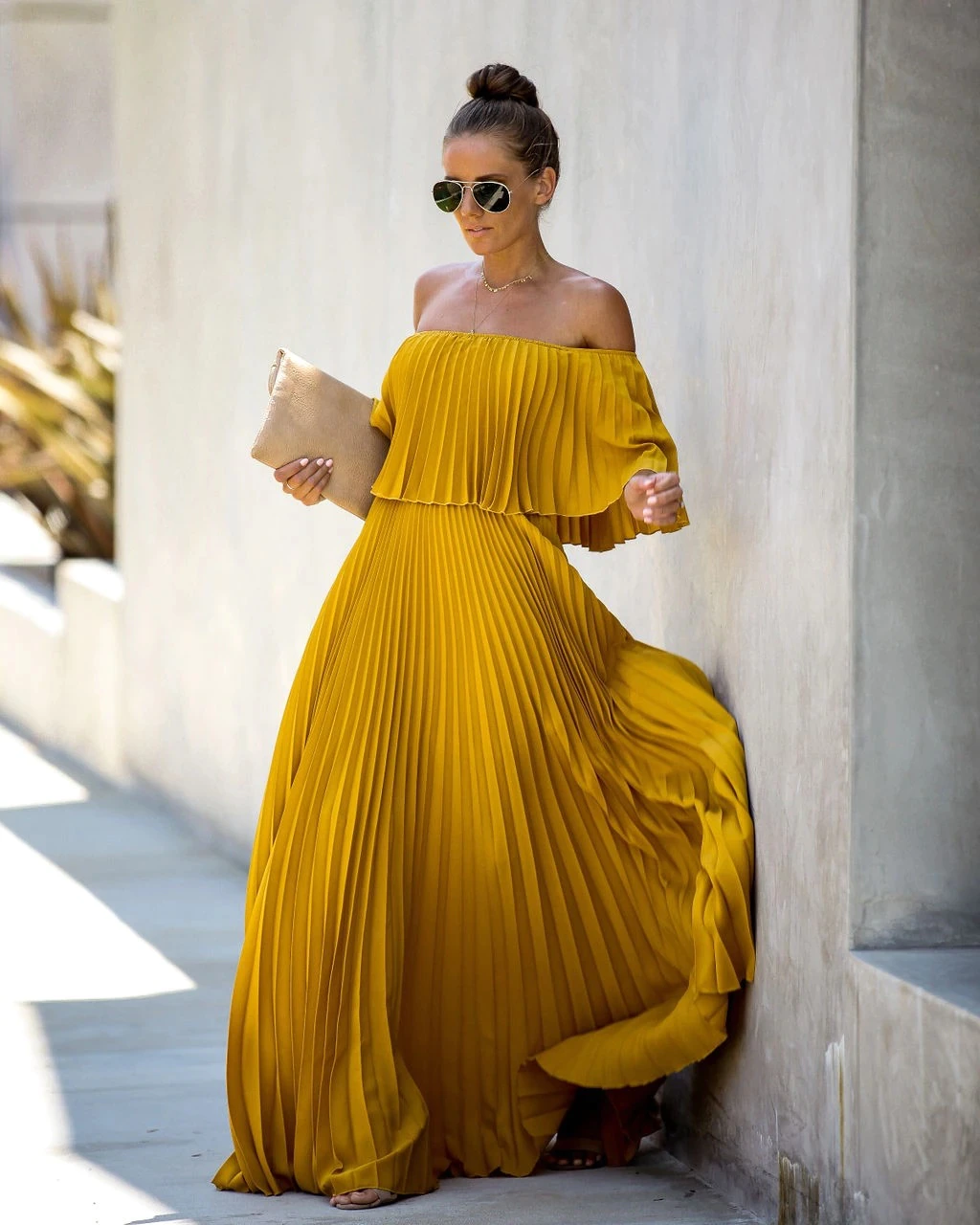 Elegant Off Shoulder Chiffon Summer Ruffle Pleated Prom Dresses C749