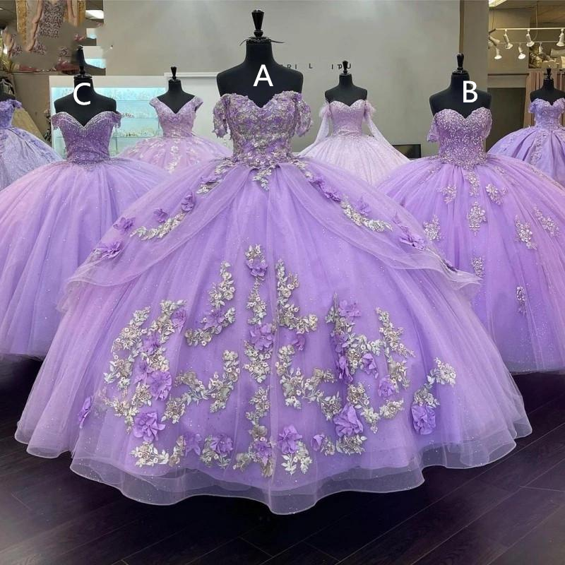 Lavender Quinceanera Dresses Floral Applique Beaded Off The Shoulder Sweet 15 16 c2801