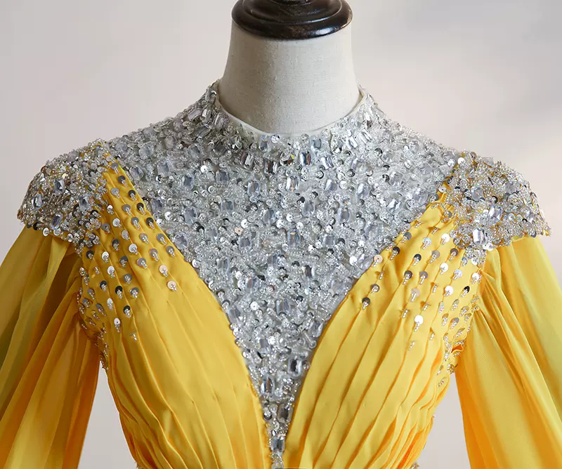 Yellow Chiffon Long Beaded Ball Gown Formal Dress, Yellow Formal Dress, Prom Dress C2133