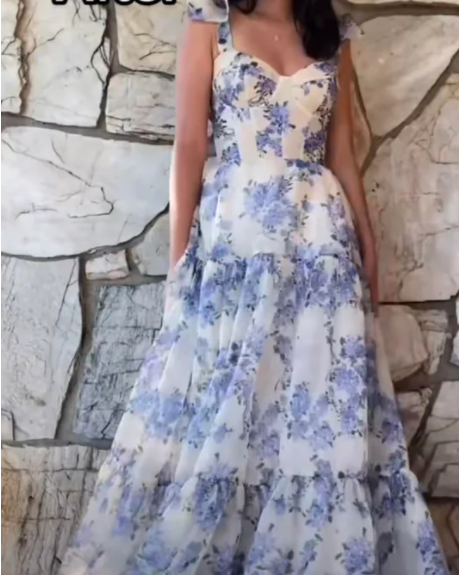Beautiful Floral Print Chiffon Long Prom Dresses Evening Dress C2120