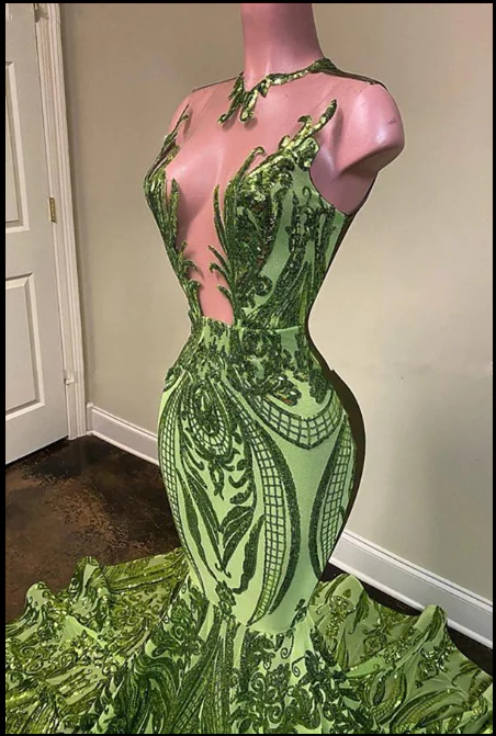 Sexy Sequins Sparingly Olive Green Mermaid Prom Dress Classy Evening Dress cc354