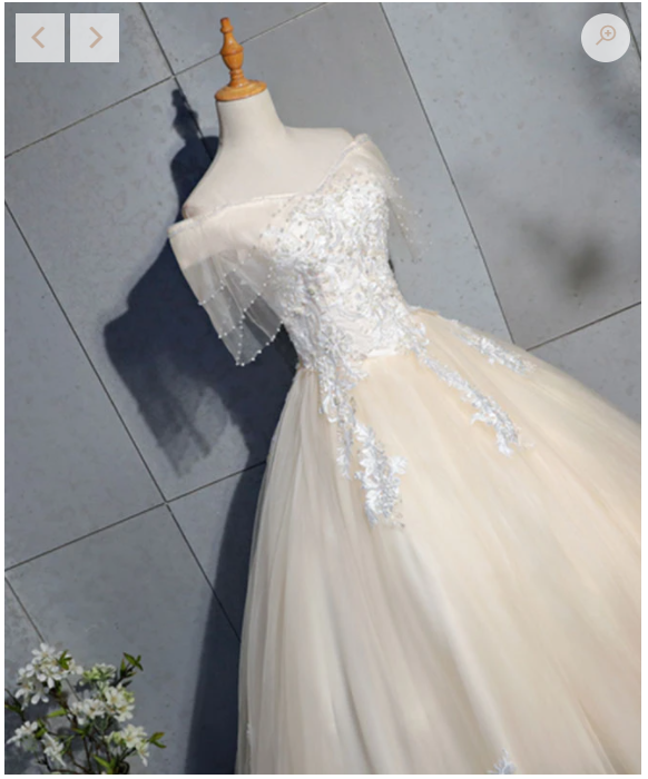 Champagne tulle lace long prom dress, champagne tulle evening dress C1838