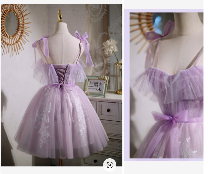 Sweet Purple A-line Short Party Dress with Ribbon c2572