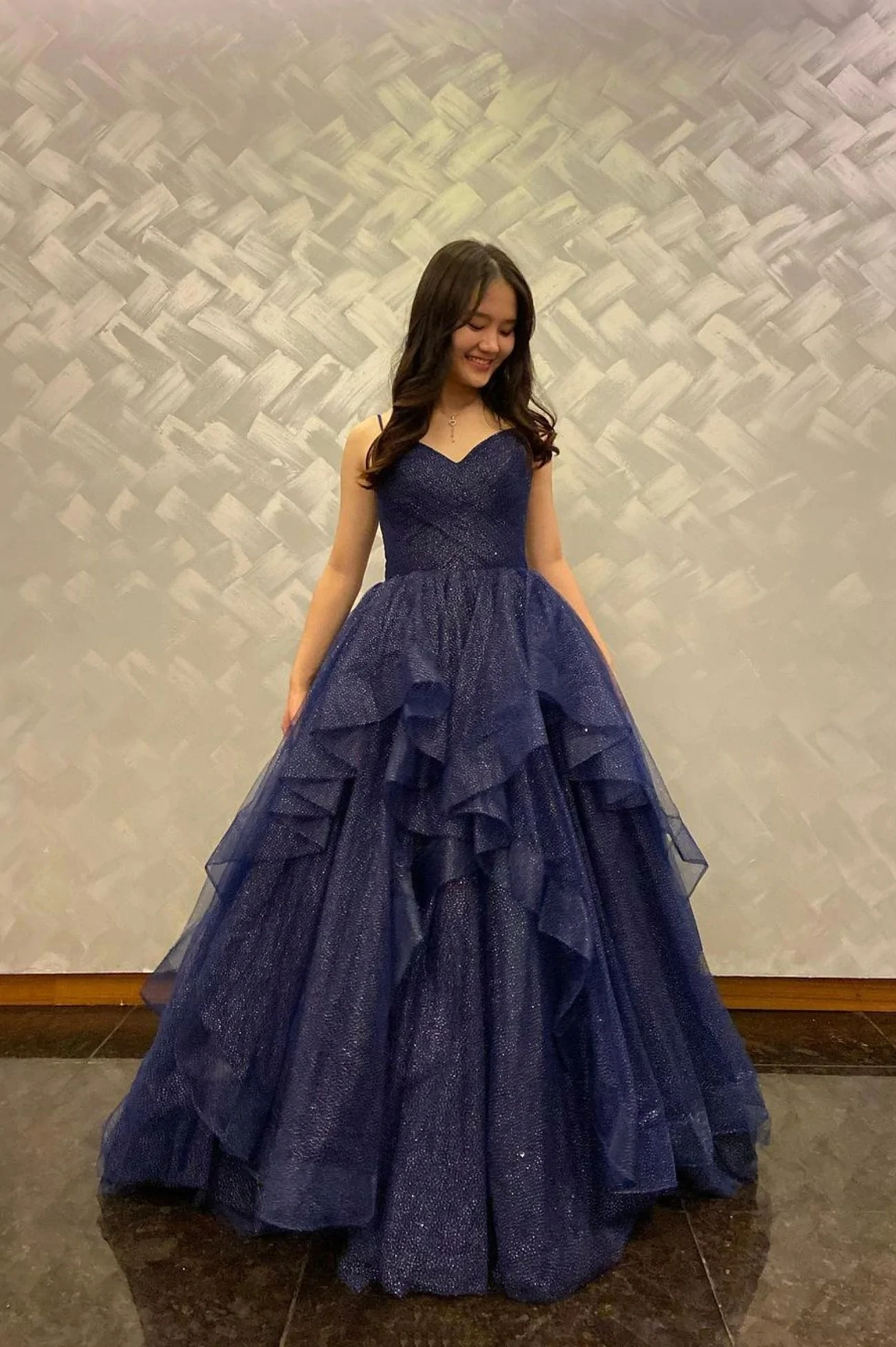 Blue tullel long prom dress blue evening gown cc314