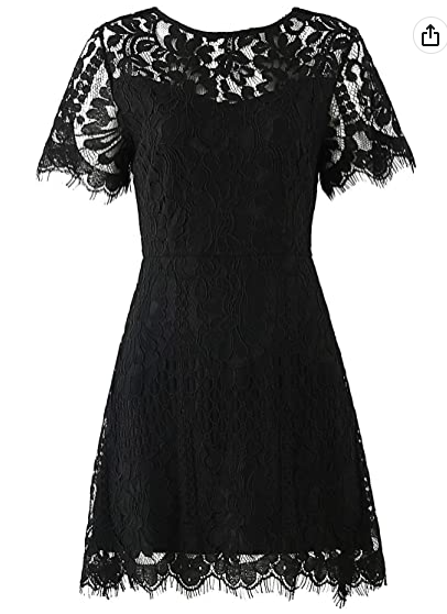 Women's Elegant Round Neck V-Back Wedding Guest Floral Lace Cocktail Party A Line Dress Black Party Dress c2685
