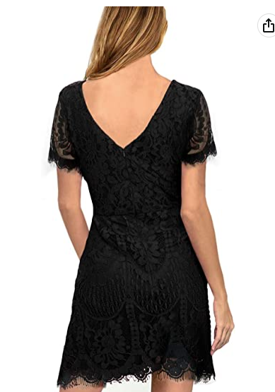 Women's Elegant Round Neck V-Back Wedding Guest Floral Lace Cocktail Party A Line Dress Black Party Dress c2685