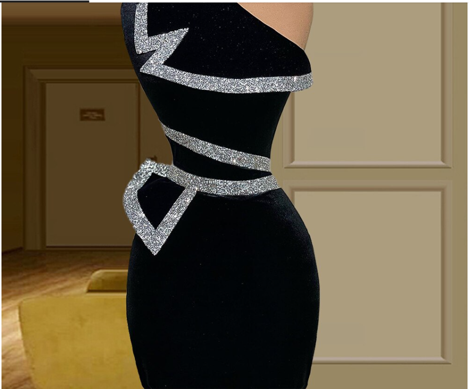 Asymmetrical Black Velvet Mermaid Formal Evening Dress cc82