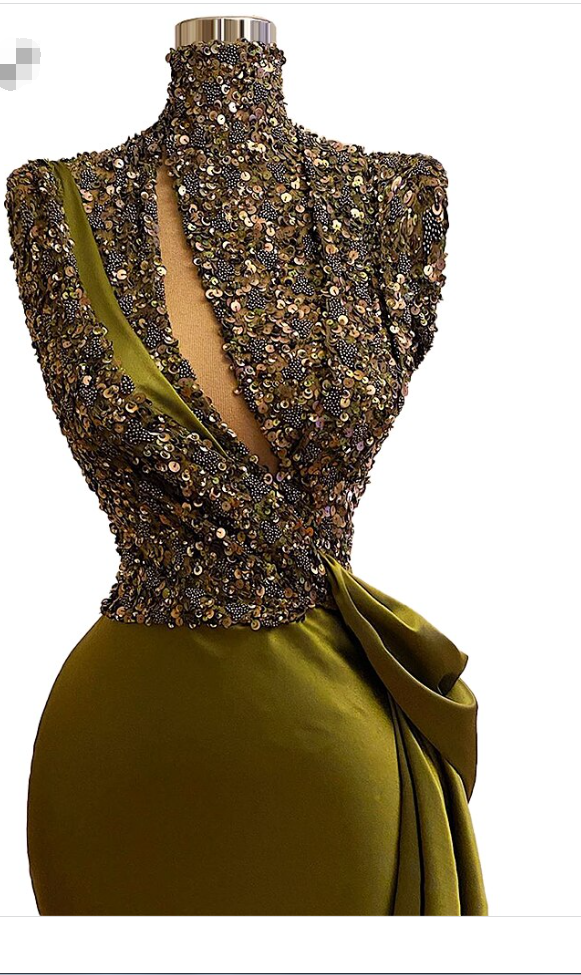 sparkly prom dresses, mermaid prom dresses, arabic prom dresses, green prom dresses, keyhole prom dresses, mermaid evening dresses C2203