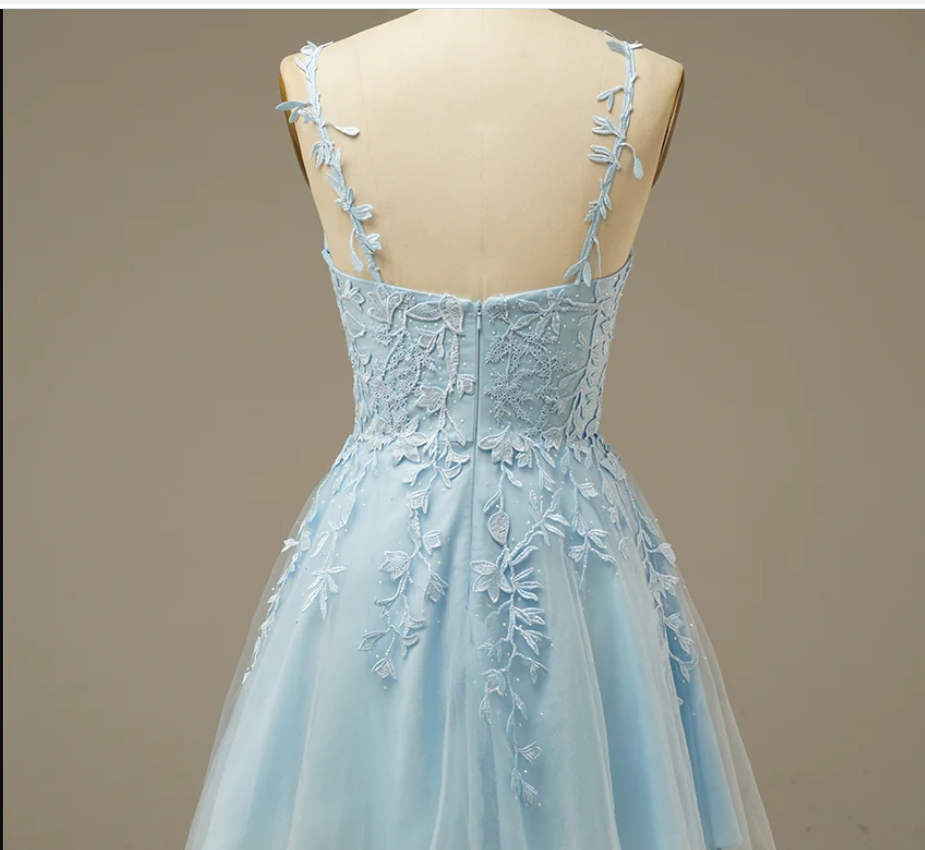 Light Blue Lace A-line Short Homecoming Dress c2585