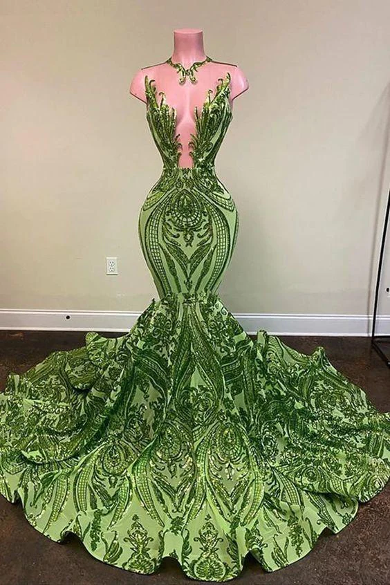 Sexy Sequins Sparingly Olive Green Mermaid Prom Dress Classy Evening Dress cc354