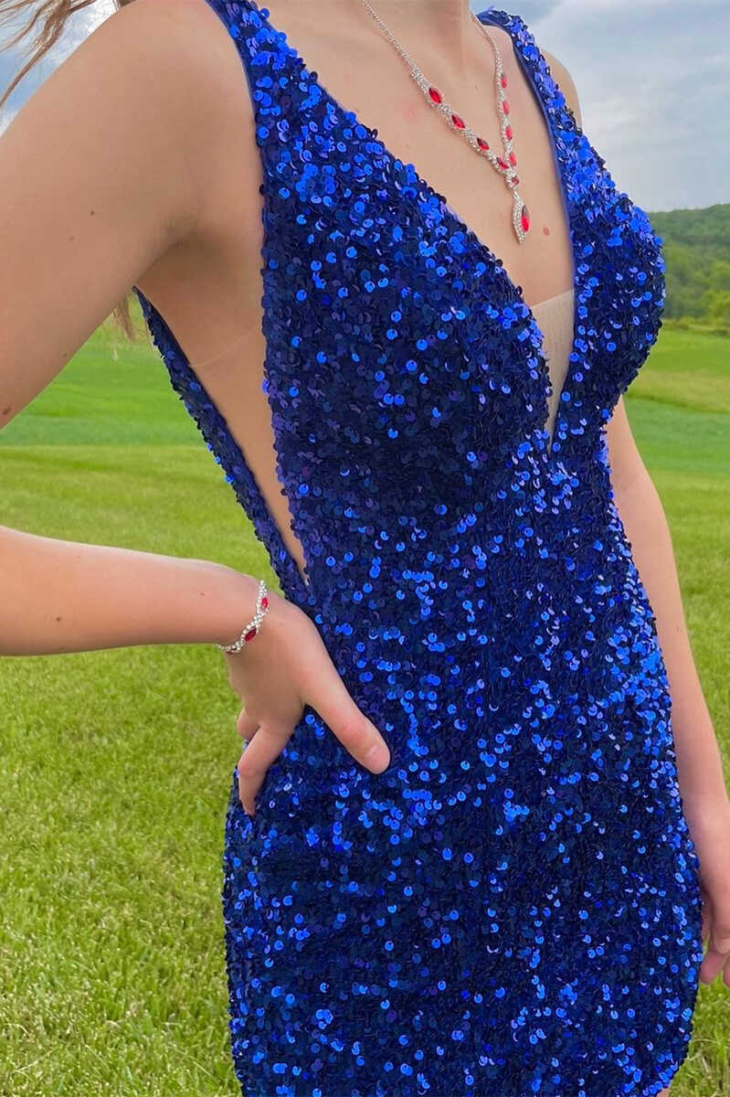 Purple Sequins Plunge Mini Homecoming Dress Open Back Homecoming Dress cc111