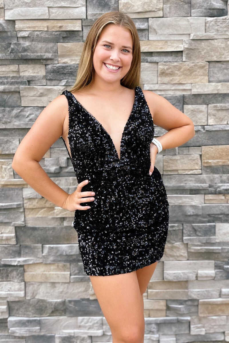 Purple Sequins Plunge Mini Homecoming Dress Open Back Homecoming Dress cc111