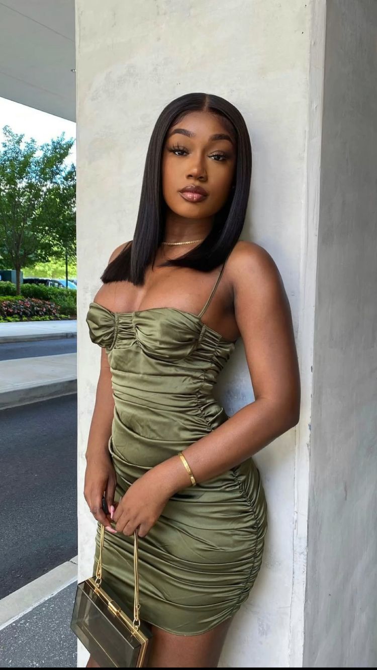 Olive Green Spaghetti Straps Ruched Short Party Dress Sexy Homecming Dress c3138