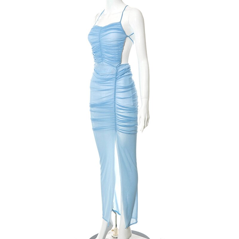 Blue Sexy Long Prom Dress See-through Prom Dress Beach Dress cc98