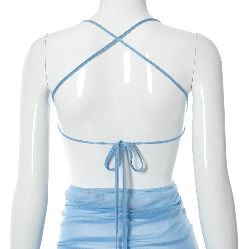 Blue Sexy Long Prom Dress See-through Prom Dress Beach Dress cc98