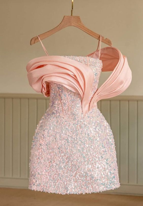 Pink Sequins Party Dress Unique Homecming Dress c3139