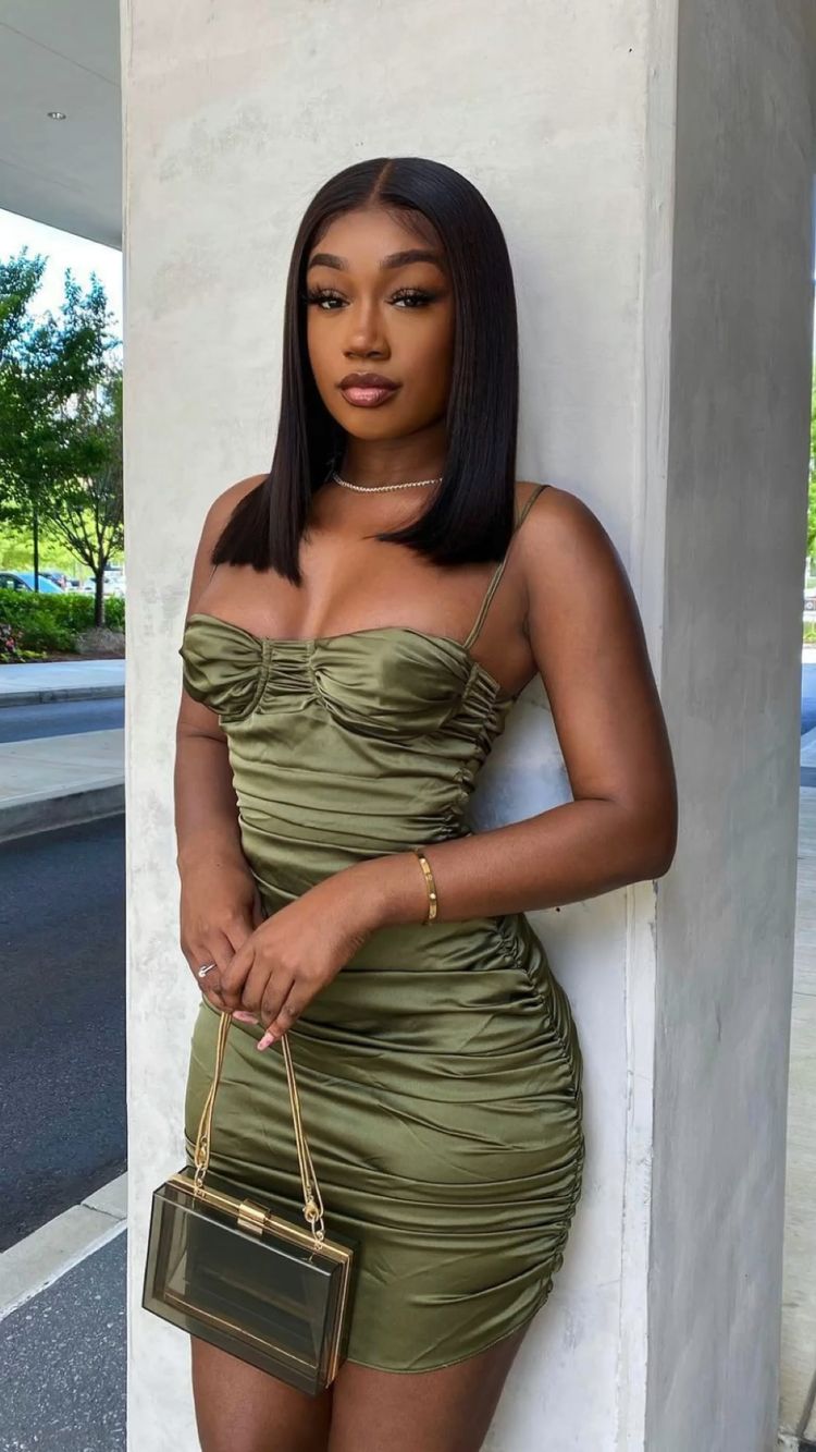 Olive Green Spaghetti Straps Ruched Short Party Dress Sexy Homecming Dress c3138