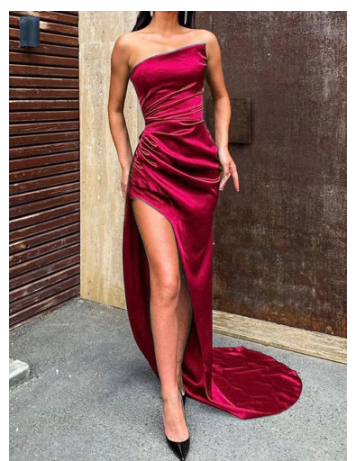 Sheath/Column Strapless Ruched Satin Sleeveless Sweep/Brush Train Long Prom Dresses C403