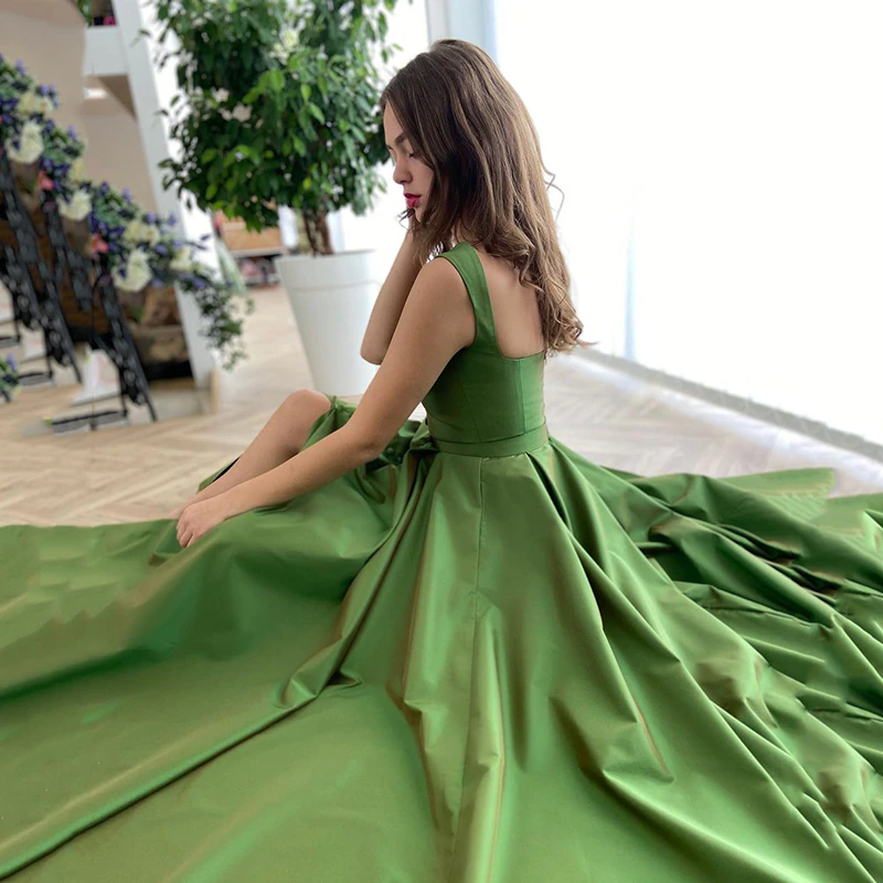Green Prom Dresses Slit , Straps Prom Dress C1051
