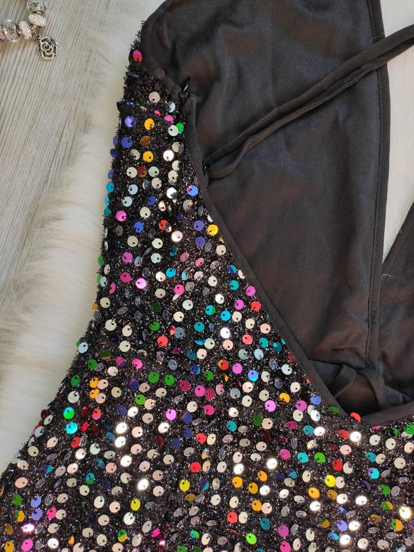 Black shiny multi colored evening short sexy mini dress neckline sequins party dress cc63