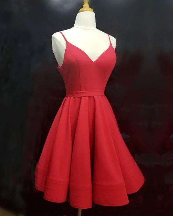 Spaghetti Straps V-neck Satin Homecoming Dresses Ball Gown Party Dress c2642