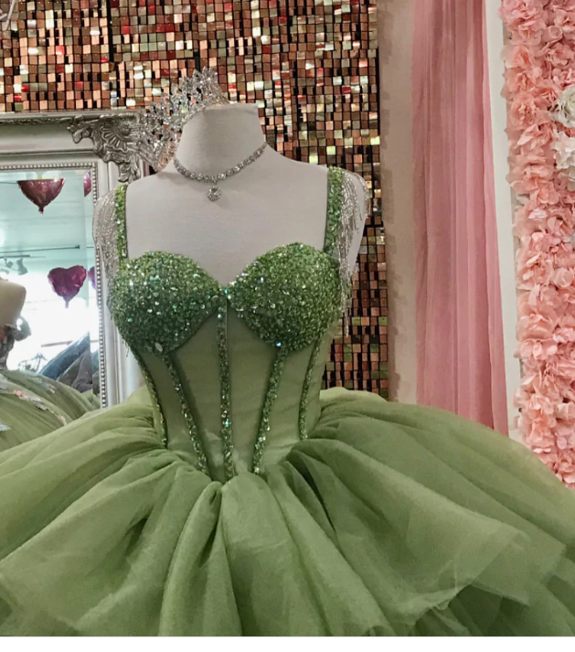 Sage Green Corset Ball Gown Ruffles Dress c3258